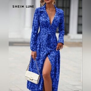 SHEIN LUNE Women Leopard Print Long Sleeve Shirt Collar Dress XL MSRP $38